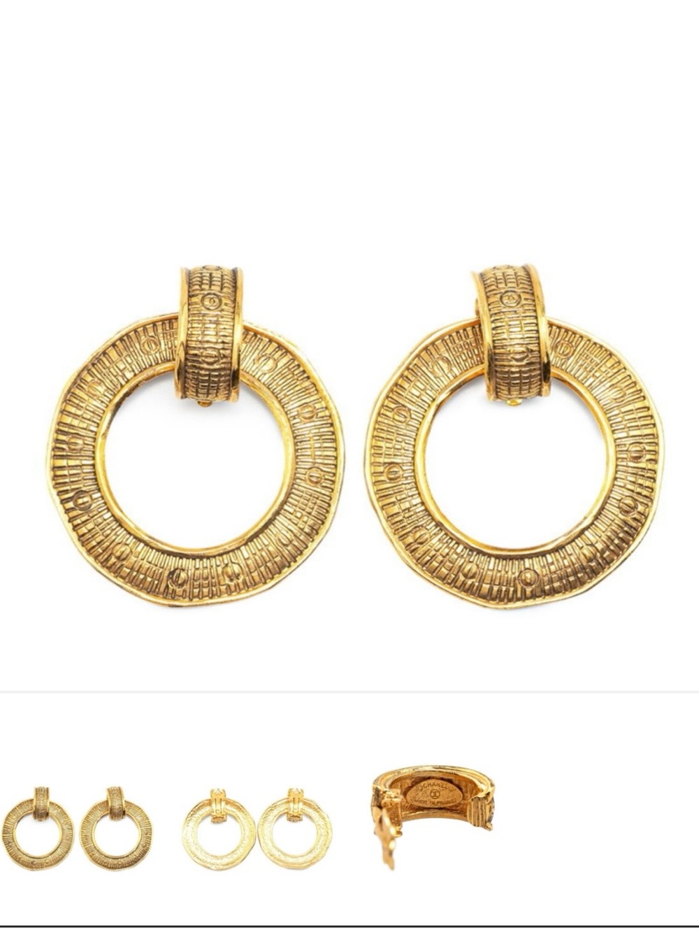 CHANEL Vintage Filigree Large Hoop 2 way Dangle Clip-On Earrings-24k Gold Plated